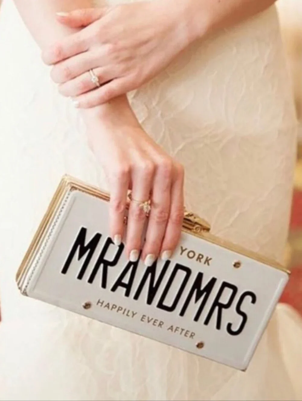 KATE SPADE WEDDING BELLES MR AND MRS LICENSE PLATE CLUTCH CROSSBODY CHAIN BAG
